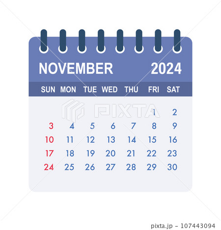 November 2024 Calendar Leaf. Calendar 2024 in flat style. Vector stock illustration November 2024 Calendar Leaf. Calendar 2024 in flat style. Vector stock illustration 107443094