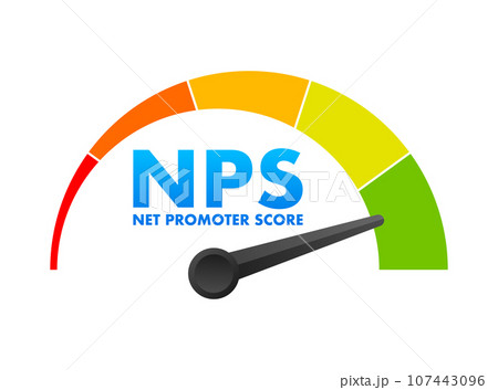 NPS Level Meter, measuring scale. Net promoter score Level speedometer indicator. Vector stock illustration 107443096