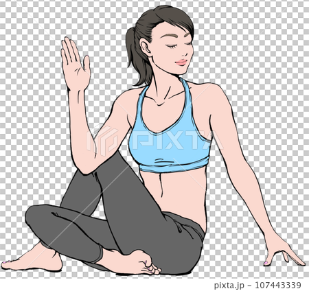 ヨガ_半分の魚の王のポーズ(アルダマッチェンドラーサナ)をする若い女性_瞑想影なし ヨガ_半分の魚の王のポーズ(アルダマッチェンドラーサナ)をする若い女性_瞑想影なし 107443339