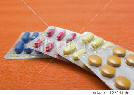Many tablets and capsules - protection during quarantine, coronavirus, covid19 107443666