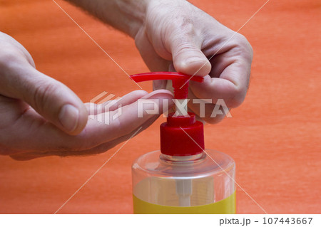 Hands liquid soap dispenser, alcohol-based antiseptics - hand washing, coronavirus, covid19 107443667