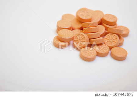 Many tablets and orange vitamin - protection during quarantine, coronavirus, covid19 Many tablets and orange vitamin - protection during quarantine, coronavirus, covid19 107443675