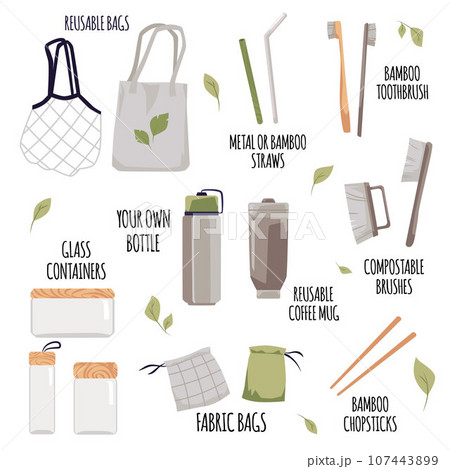 Set of eco friendly various products flat style, vector illustration Set of eco friendly various products flat style, vector illustration 107443899