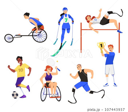Set of happy disabled athletes flat style, vector illustration Set of happy disabled athletes flat style, vector illustration 107443937