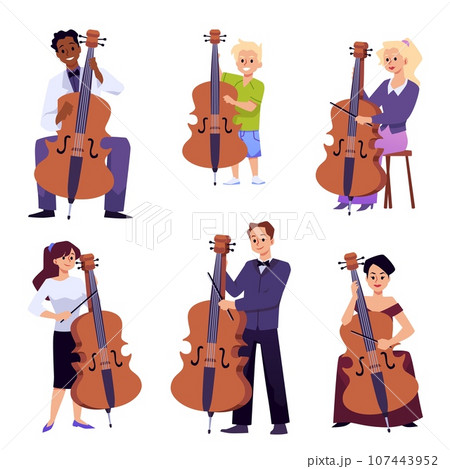 Set of people with cello flat style, vector illustration 107443952