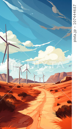 Wind turbines in the desert Wind turbines in the desert 107444687