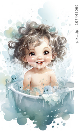 Baby bathing in the bathtub 107445069