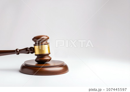 Judge gavel and soundboard isolated on white background 107445597