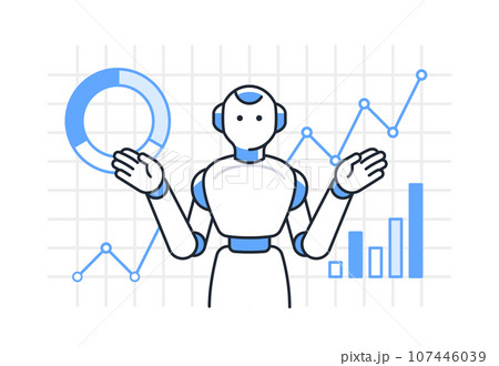 解析・分析をするヒューマノイド型AIロボットのシンプルなベクターアイコンイラスト素材 107446039