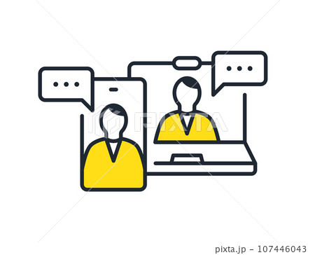 パソコン・スマートフォンでオンライン相談をするシンプルなベクターアイコンイラスト素材 107446043