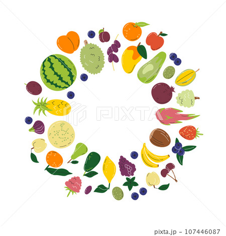 Round frame with various mix fruits and copy space Round frame with various mix fruits and copy space 107446087