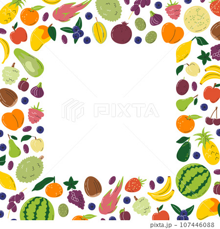 Nutrition square frame concept with various fruits Nutrition square frame concept with various fruits 107446088