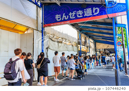 東京 中央区 観光客で賑わう築地場外市場(もんぜき通り) 東京 中央区 観光客で賑わう築地場外市場(もんぜき通り) 107446240