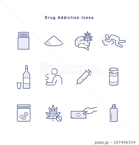 違法薬物・薬物依存・薬物乱用に関するアイコンのセット 107446354