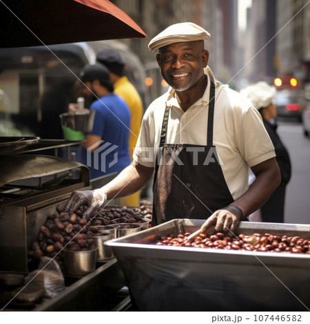 a roasted chestnut street vendor a roasted chestnut street vendor 107446582