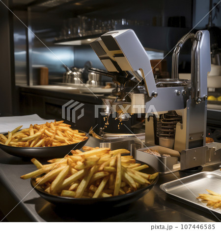 robot making french fries in a restaurant robot making french fries in a restaurant 107446585