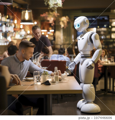 robot serving tables in a restaurant 107446606