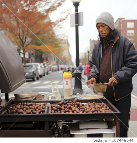 a roasted chestnut street vendor 107446644