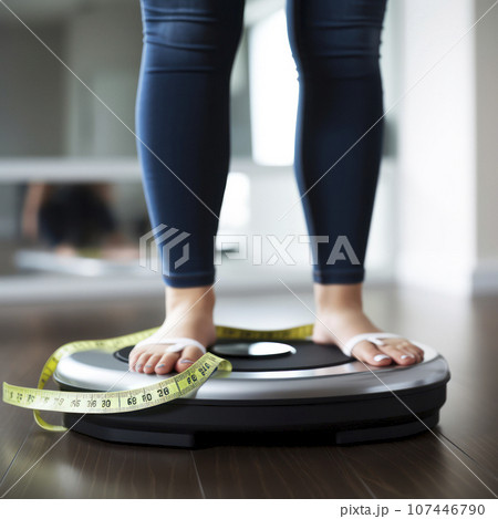womans legs on scale with tape measure - weight loss womans legs on scale with tape measure - weight loss 107446790