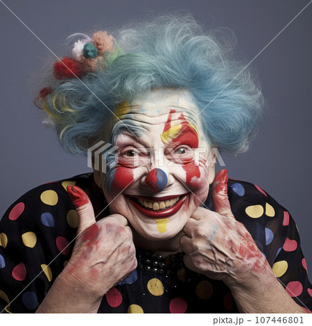 lifestyle photo humor an elderly old clown woman 107446801