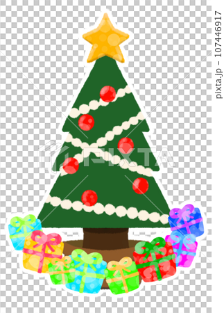 クリスマスツリーとプレゼントのイラスト素材【白いフチあり】 107446917