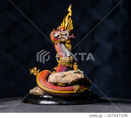 King of naga, naka Thailand dragon or serpent king in the dark King of naga, naka Thailand dragon or serpent king in the dark 107447106