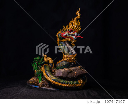 King of naga, naka Thailand dragon or serpent king in the dark King of naga, naka Thailand dragon or serpent king in the dark 107447107