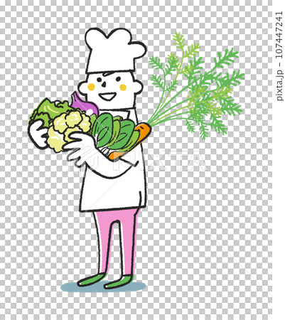 Autumn/winter sowing vegetables A cook or cook holding lots of autumn/winter vegetables Illustration material 107447241