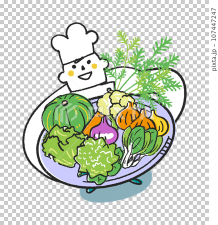 秋冬播種蔬菜 廚師或廚師拿著大量的秋冬蔬菜抬頭看著你插畫素材 107447247
