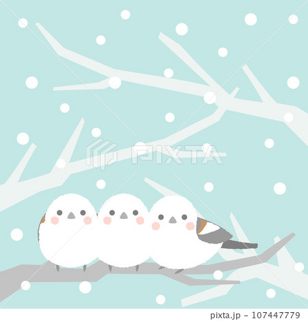 シマエナガと雪の冬のイラスト アスペクト比1:1バージョン シマエナガと雪の冬のイラスト アスペクト比1:1バージョン 107447779