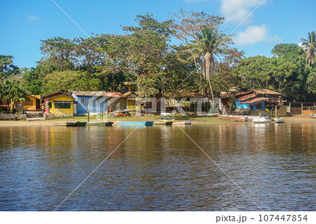 small village of Caraiva, coastal and riverside community located in Porto Seguro, Bahia, Brazil small village of Caraiva, coastal and riverside community located in Porto Seguro, Bahia, Brazil 107447854