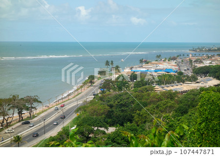 aerial view of Porto Seguro town, on the coast of Bahia State, Brazil 107447871
