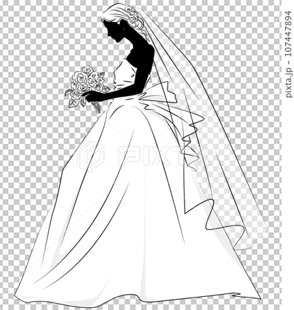 シンプルな上質素材ドレス❤️年中使えるひざ丈美しいシルエット 花嫁シルエット イラスト素材 [ 1610818 ] - フォトライブラリー