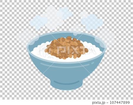 碗中新鮮煮熟的納豆米飯的插圖 碗中新鮮煮熟的納豆米飯的插圖 107447899