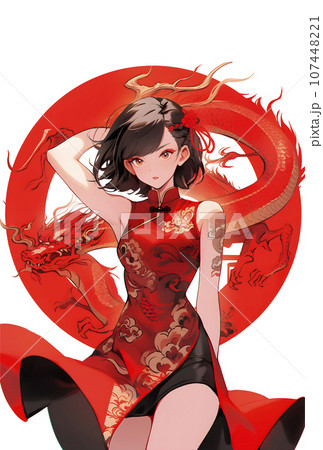 2024年辰年　年賀状　ドラゴンと美少女 107448221