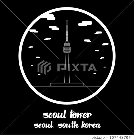 Circle Icon line Seoul Tower. vector illustration 107448707