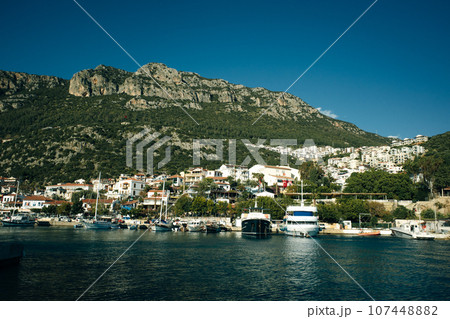 The harbour at Kas or Kash on the Mediterranean coast of Turkey - may 2023 107448882