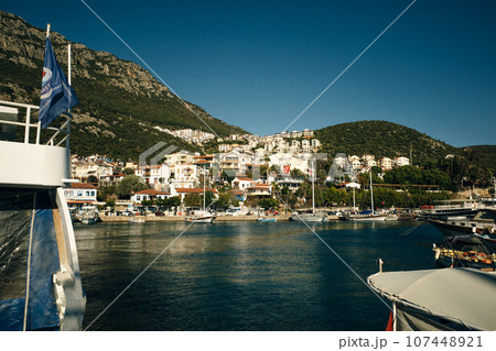 The harbour at Kas or Kash on the Mediterranean coast of Turkey - may 2023 107448921