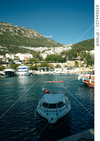 The harbour at Kas or Kash on the Mediterranean coast of Turkey - may 2023 107448928