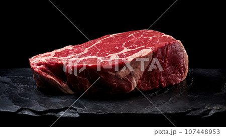 分厚くカットされた加熱前のステーキ肉「AI生成画像」 分厚くカットされた加熱前のステーキ肉「AI生成画像」 107448953