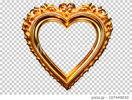 金色のハート型のアンティークな額縁の装飾素材 AI生成のイラスト素材