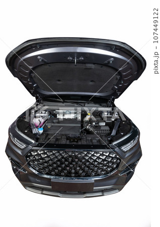 Modern SUV with open bonnet Modern SUV with open bonnet 107449122