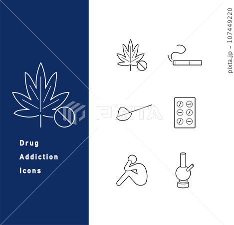 違法薬物・薬物依存・薬物乱用に関するラインアイコンのセット 違法薬物・薬物依存・薬物乱用に関するラインアイコンのセット 107449220