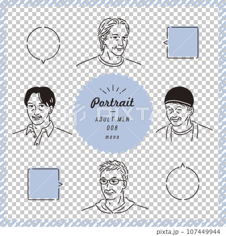 老人肖像線描臉部表情套裝（單色） 107449944