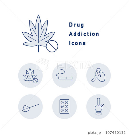 違法薬物・薬物依存・薬物乱用に関するカラーアイコンのセット 107450152
