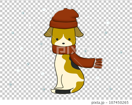 帽子をかぶったビーグル犬と雪のイラスト 107450265