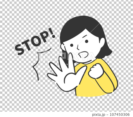 Illustration of a woman stopping with her hand Illustration of a woman stopping with her hand 107450306