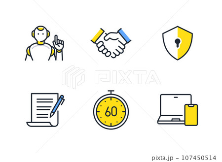 ビジネスのシンプルなベクター線画アイコンイラストセット素材 ビジネスのシンプルなベクター線画アイコンイラストセット素材 107450514