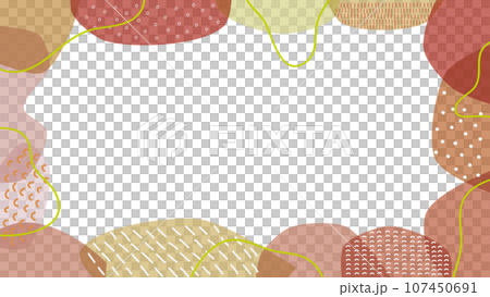 Frame illustration of autumn colored fluid shapes and line drawing patterns 107450691