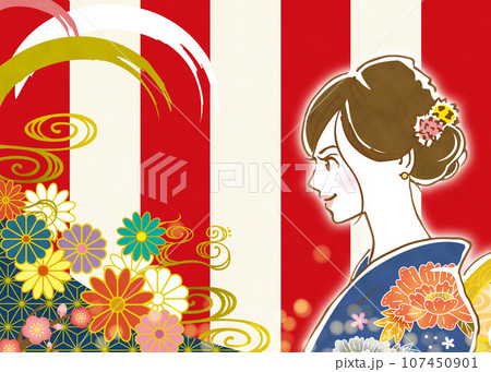 着物を着ている女性　新年のイメージ 107450901